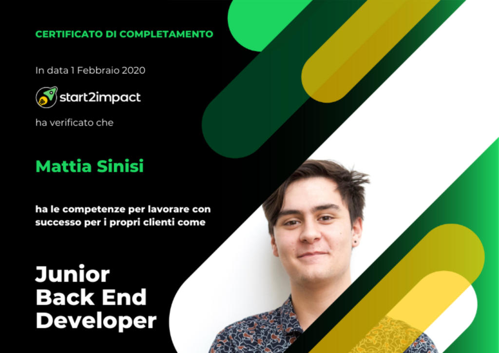 certificato corso programmazione online di start2impact