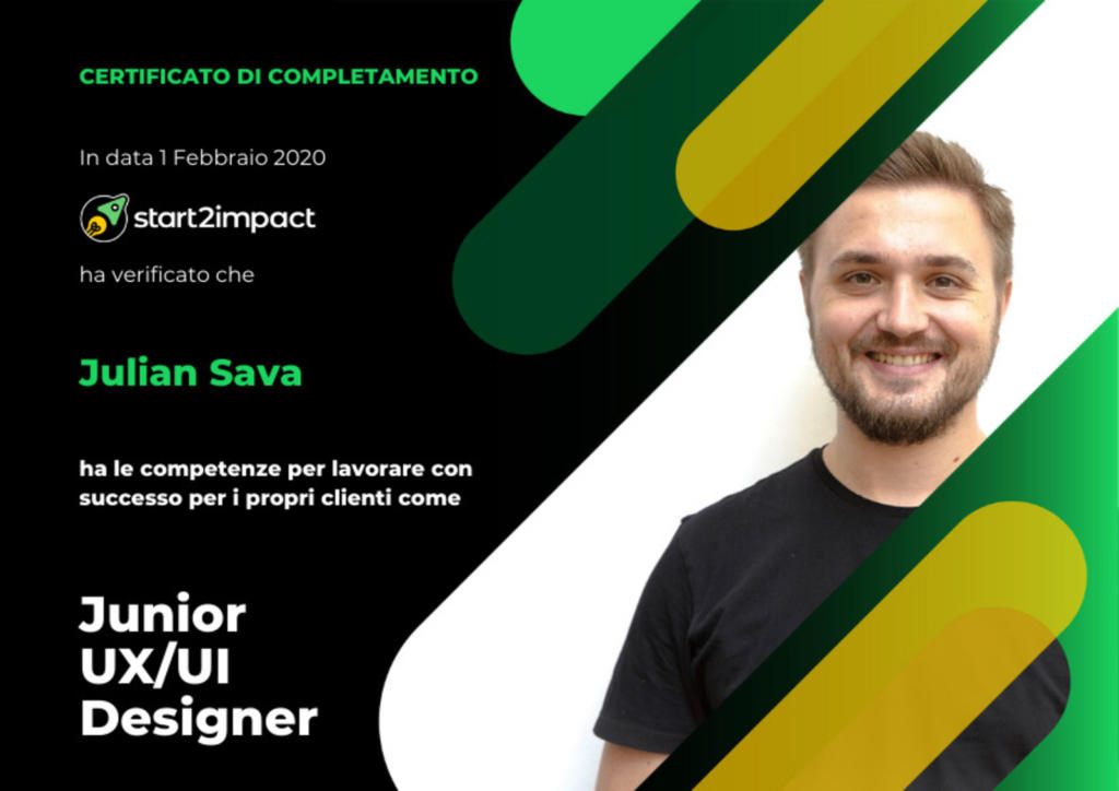 certificato corso ux/ui design di start2impact