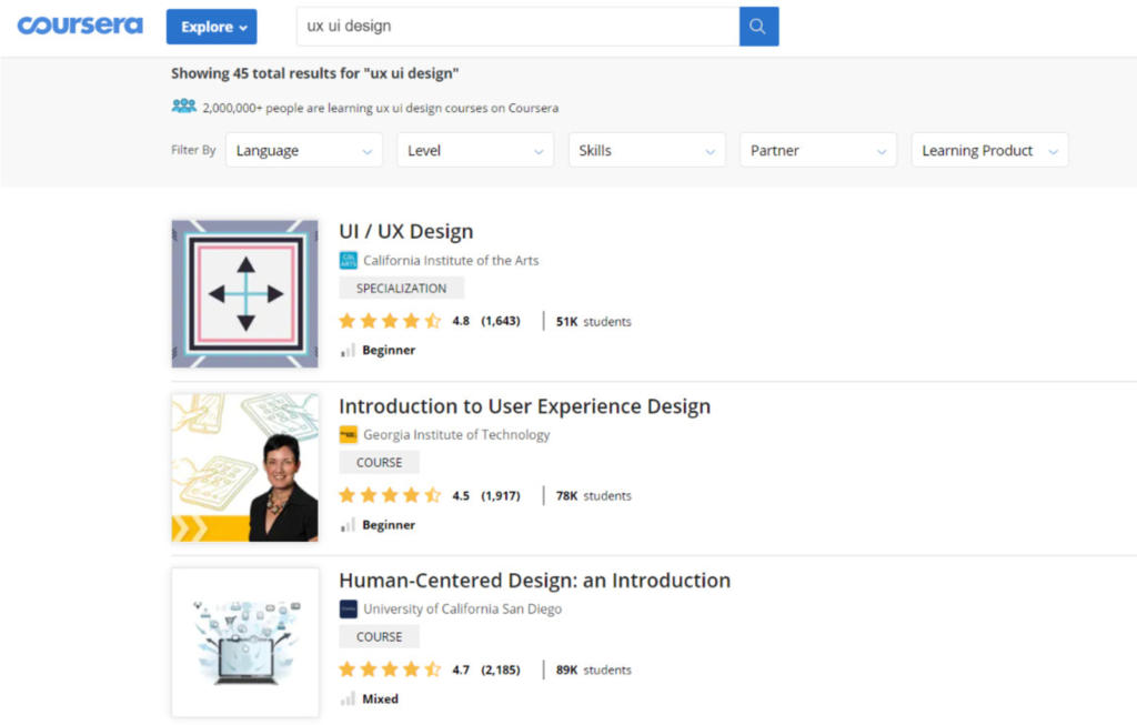 corsi di ux/ui design su coursera