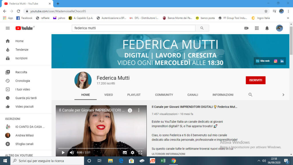 Canale YouTube di Federica Mutti