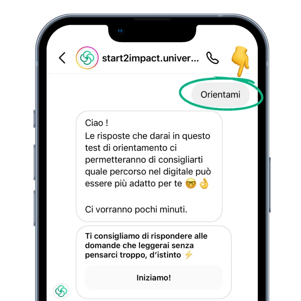 screenshot del chatbot sul profilo instagram di start2impact university.